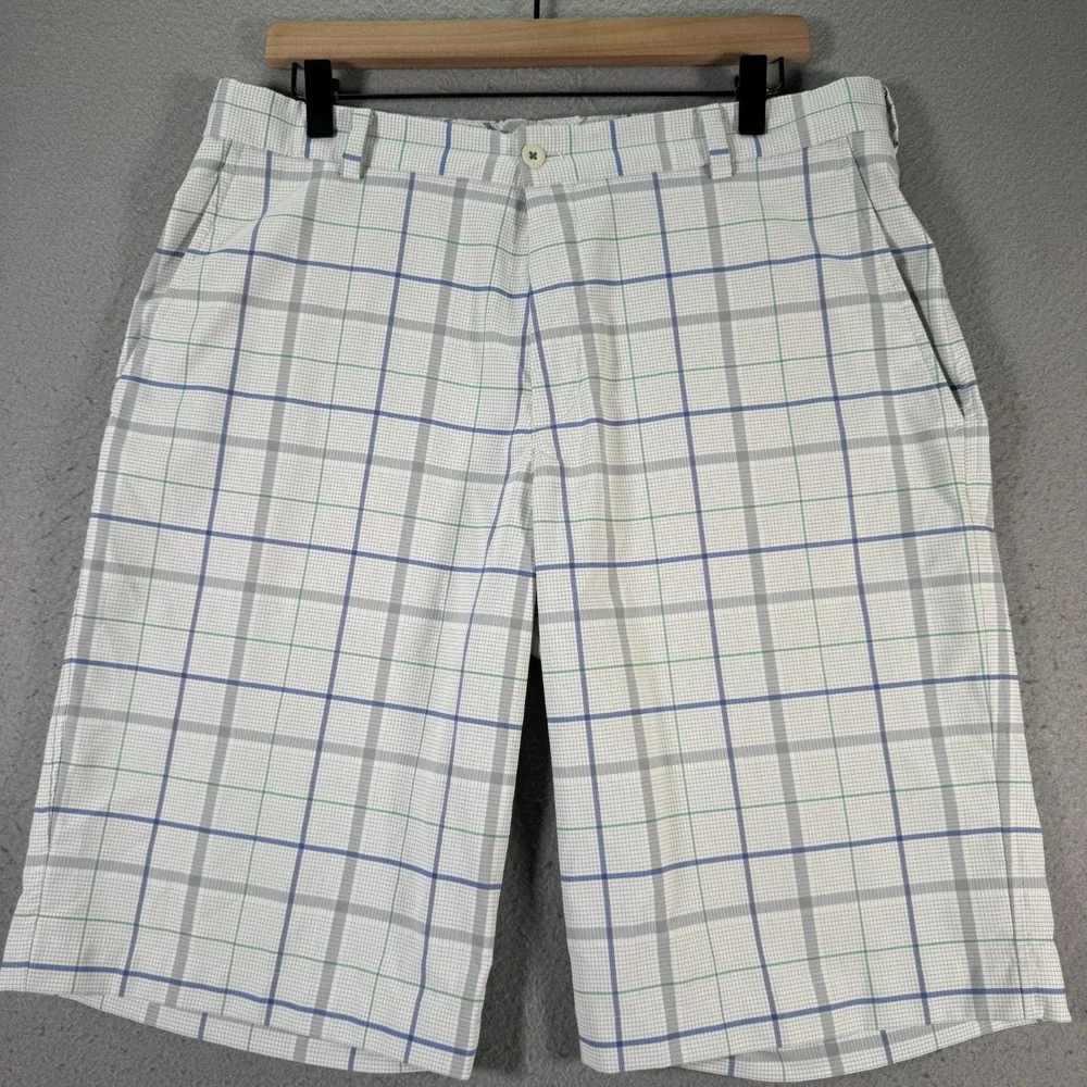 Nike Golf Chino Shorts Mens 34 White Plaid Flat Front Active Sportswear 12